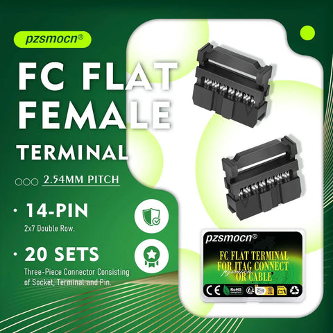 20 Pack IDC 2.54mm 14 Pin Black Connector Kit With Female Headers For JTAG Projects Plug And Play Durable Plastic And Metal Construction Easy Orientation Lug Compatible With Standard PCB Headers, 2x7