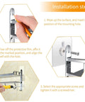 Installation steps for Zero Drama Wall Mount Self Adhesive Screw Set No Prep Stick On Heavy Duty Hooks with three sizes.