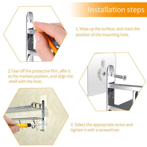 Installation steps for Zero Drama Wall Mount Self Adhesive Screw Set No Prep Stick On Heavy Duty Hooks with three sizes.
