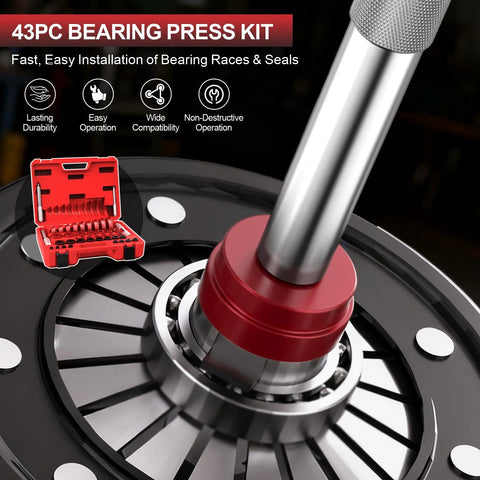 43 Piece Bearing Press Kit With Bearing Race And Seal Driver Set for professional installation in auto and machinery repair shown in use
