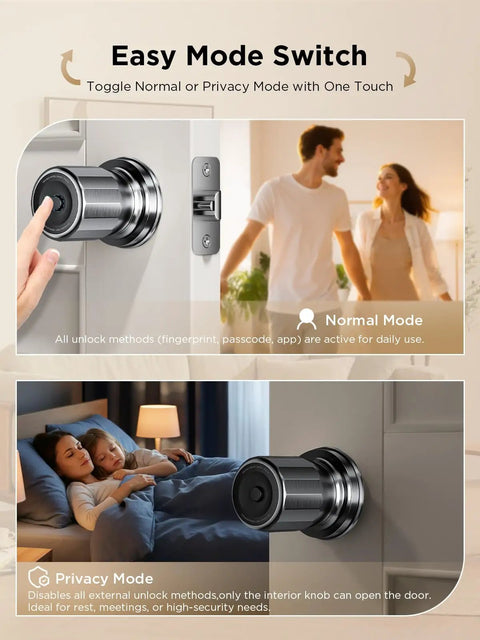 Big Time Smart Door Knobs Deliver Lightning Fast 0.3 Second Fingerprint Login And App Controlled Keyless Entry Automated Deadbolt Lock, Easy mode switch