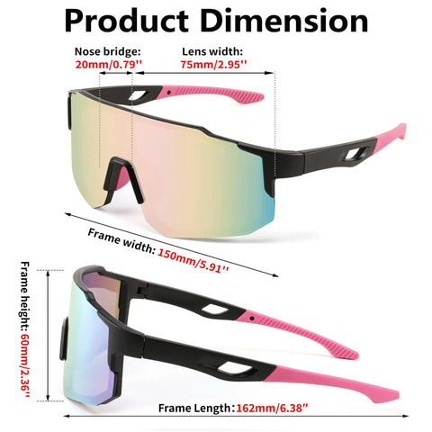 Top Tier Wrap Around Sports Sunglasses For Men And Women Drip In Style With Uv400 Eye Protection and Wide One Piece Lens with dimensions.