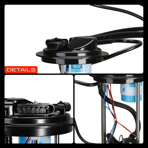 Heavy Duty Electric Fuel Pump Module Assembly For Chevrolet Equinox Pontiac Torrent 2007 V6 3.4L top detail with wiring and connectors.
