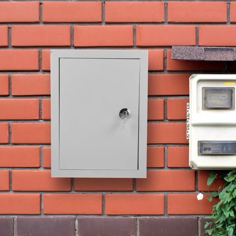Weatherproof Outdoor Electrical Junction Box Metal Enclosure 300x400x160mm with Mounting Brackets installed on brick wall