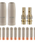 Premium Welding Knight 10 Piece Kit Features Non Stick Coated Ceramic Nozzles And Contact Tips For.035" Wire, including two ceramic nozzles and multiple tips.