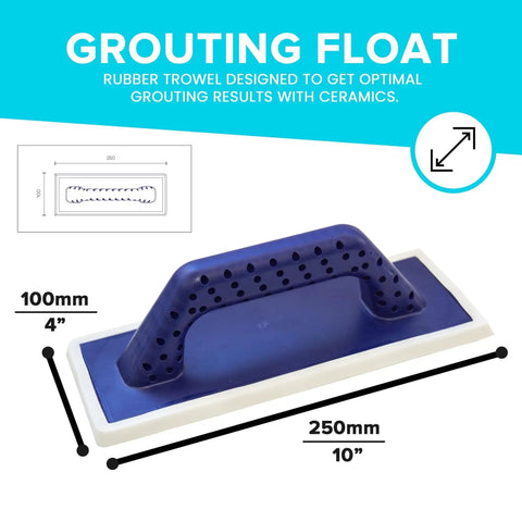 Grouting Bucket Kit With Sponge Floats And Wheels For Tile Work And Grout Cleaning, close-up of rubber grout float dimensions.