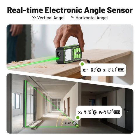Bluetooth Green Laser Measuring Tool With 200 Ft Range And One Sixteenth Inch Accuracy, S60 G BT, Brighter Green Beam For Indoor Projects Renovation, DIY Layouts, And Quick Distance Capture, angle sensor display