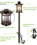 Low Voltage LED Landscape Path Light With Crackled Glass Shade 3.4W 155LM 12V To 15V Wired Outdoor Walkway Light detailed features