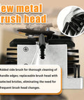 Electric Espresso Puck Remover And Auto Portafilter Brush Cleaner With 400 RPM Motor And Three Swappable Heads close-up of new metal brush head for thorough cleaning.