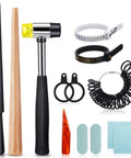 11 Piece Ring Mandrel Set For Jewelry Making With US And UK Ring Sizers Ring Measuring Tool Repair Tool Rubber Jewelry Hammer Polishing Cloth Polishing Stick Polished Agate Knife And More