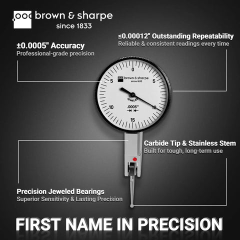 Dial Test Indicator With 0 To 0.030 Inches Range, 0.0005 Inches Graduation, Precise Accuracy For Shaft Alignment And Fine Measurements, Industrial Grade Gauge For Machinists And Shop Floor Pros. showing brass dial face and stainless stem