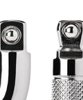 Close-up of metal ends on Three Eighth Inch Drive Six Inch Wobble L Handle Socket Wrench Heavy Duty High Torque Tool For Tight Spots And Flexible Access In Hard To Reach Areas Everyday Use