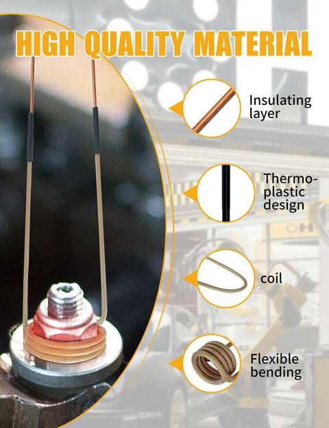 Solary magnetic induction heater coil set front view, 7 coils; copper coils with insulating layer and flexible bending.