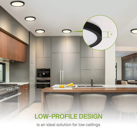 Nine Inch Round Flush Mount LED Light 18W 1460 Lumens Tri Color 3000K 4000K 5000K Dimmable 120V Ultra Slim Ceiling Lamp
