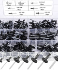 Large Flange Aluminum Blind Rivets Kit With Case 220 Piece Assortment Including Seven Sizes 1/8 5/32 And 3/16 Inch Black Rivets