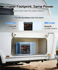 Compact 12V 100Ah LiFePO4 Battery That Fits In Tight Spots With 1280Wh Deep Cycle Power in RV compartment showing mini size.