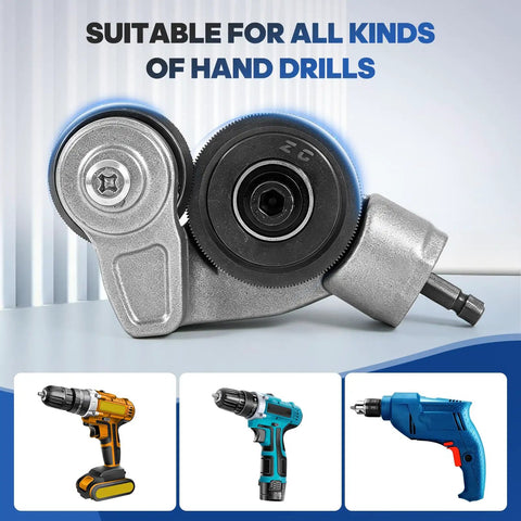 Transform Your Electric Drill Into A Mighty Sheet Metal Cutter With This Nibbler Attachment showing gear fit for various hand drills.