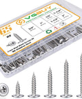 Size Eight Modified Truss Head Wood Screws Set Stainless Steel 410 Self Tapping Assortment 165 Pieces For DIY Projects kit