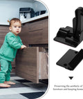 Hidden Childproof Cabinet Locks 12 Pack For Drawers And Doors Invisible Adhesive Locks shown with a baby near a drawer