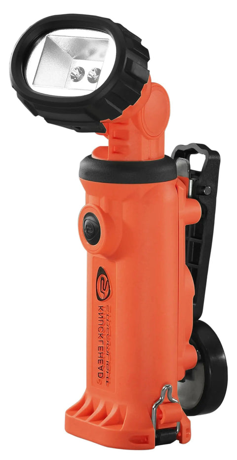 Knucklehead Rechargeable LED Work Light With Clip, 200 Lumens, Dual LEDs, 360 Degree Rotating Head, Orange, IPX4 Water Resistant