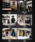 Heavy Duty Wall Mounted Gear Rack For Helmets Vests Belts And More, displaying variety of gear for tactical, cycling, and safety use.