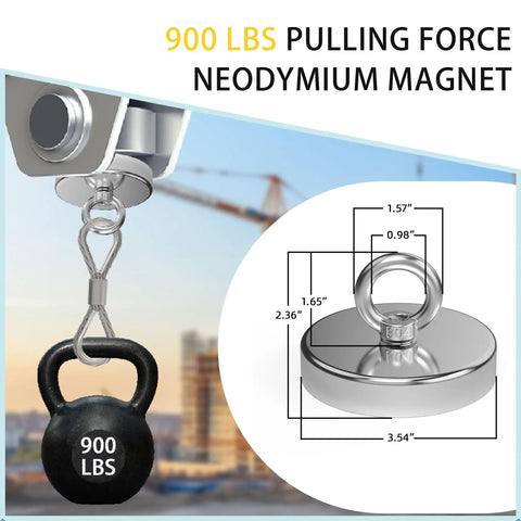 Beastly Strong 3.54 Inch Neodymium Fishing Magnet With Eyebolt, Heavy Duty Rare Earth Magnet Delivers Over 900 Lb Pull For Magnetic Fishing, River Retrieval, Hunting And Metal Detecting