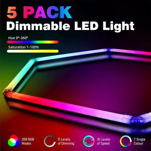 RGB Hexagon Ceiling Light Fixture 15 Pack With Dope Color Modes, showing LED lights in hexagon shape, adjustable colors and speed