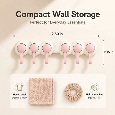 Hassle Free Peel And Stick Wall Hooks With Six Swiveling Rotating Arms For Hanging Bath Towels Kitchen Tools And Daily Gear Directly On Any Smooth Surface, featuring pink hooks.