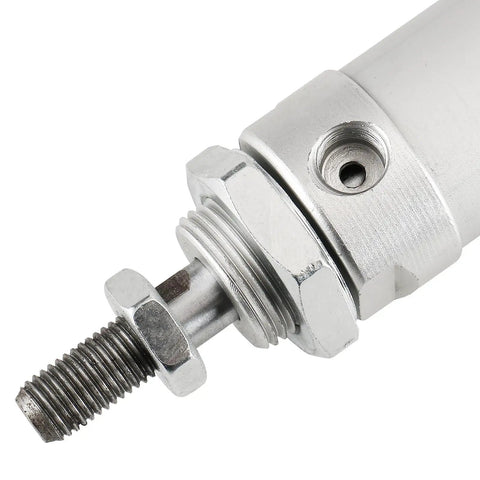 Close-up of Compact 16mm Bore Pneumatic Air Cylinder, 25mm Stroke, Double Acting, Single Rod, Aluminum Body, with Standard M5 Ports