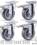 4 Inch Heavy Duty Caster Wheels With Brakes Set Of 4 2200 Lb Capacity Swivel TPR Rubber Quiet Locking Industrial Plate Casters