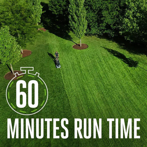 Lawn mowing with Cordless Self Propelled Electric Lawn Mower With Select Cut Blades And Touch Drive, 60-minute runtime highlighted