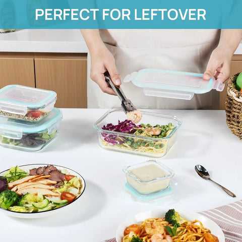 8 Pack Glass Food Storage Containers With Airtight Lids For Meal Prep And Leftovers on kitchen countertop