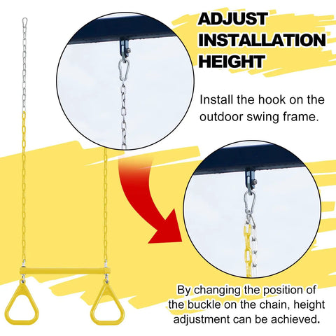 Backyard Trapeze Swing Bar Sixteen Point Five Inch With 47 Inch Coated Chains And Two Snap Hooks Easy Install Swingset Accessory