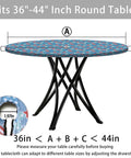 Heavy Duty Round Outdoor Tablecloth With Umbrella Hole And Zipper For 36 To 44 Inch Tables, shown on a black metal table.