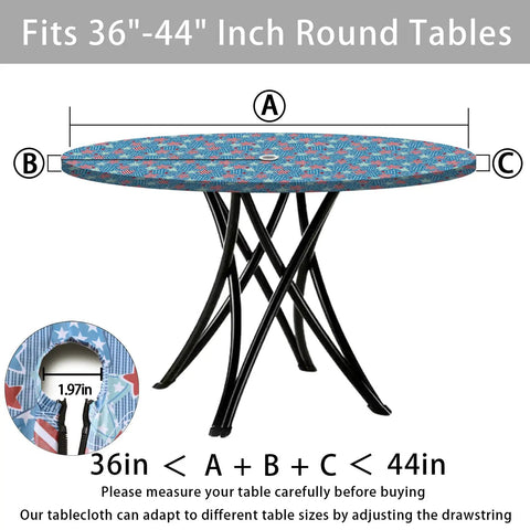 Heavy Duty Round Outdoor Tablecloth With Umbrella Hole And Zipper For 36 To 44 Inch Tables, shown on a black metal table.