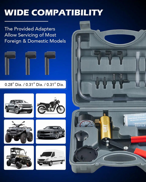 DIY Brake Bleeder Kit With Hand Vacuum Pump And Adapters, Universal Tool for bleeding with pressure gauge in storage case