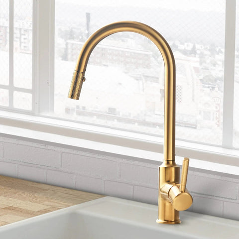 Gold High Arc Kitchen Faucet With Pull Down Sprayer, Single Handle, Dual Function Stream And Spray, Easy Install For Any Kitchen
