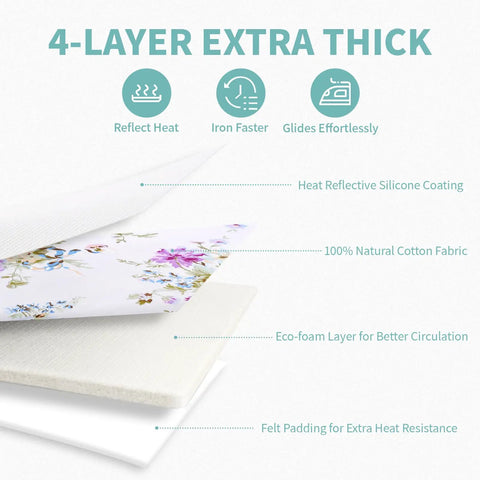 4-layer construction of Eco Friendly Cotton Ironing Board Cover And Pad For Standard 15x54 Inch Boards with elastic edge.