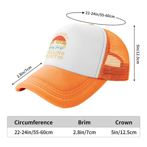 Hilarious I Hate Pulling Out Camper Hat For RV And Camping Trips Mesh Trucker Cap with dimensions shown