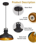 Black Farmhouse Pendant Lights Matte Finish Industrial Vintage Dome Hanging Light Fixtures details and features