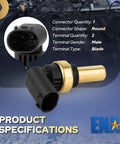 Straight Plug And Play Engine Coolant Temperature Sensor Perfect Direct Swap For Chevy GMC Buick Cadillac Models 1.8L 2.0L 2.5L 3.6L Engines 2019 Through 2024 Reliable Heavy Duty Replacement with round connector and blade terminals.
