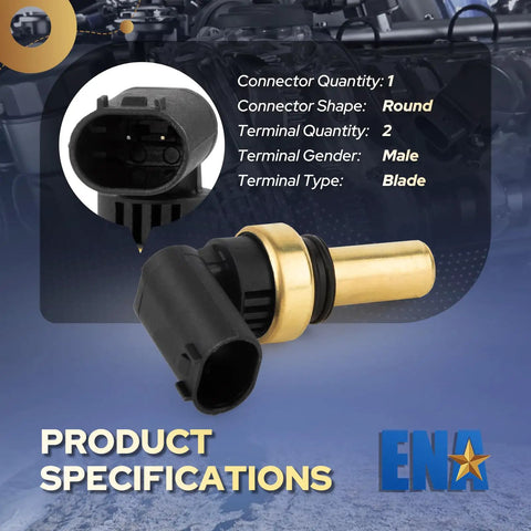 Straight Plug And Play Engine Coolant Temperature Sensor Perfect Direct Swap For Chevy GMC Buick Cadillac Models 1.8L 2.0L 2.5L 3.6L Engines 2019 Through 2024 Reliable Heavy Duty Replacement with round connector and blade terminals.