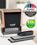 Badass DIY Self Ink Stamp Kit With Swap Out Character Panels And Tweezers Designed For Quick Return Address Stamping. Close-up view.