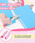 Person using Three Pack Handy Metal Handheld Hole Punch Set For Crafting And Scrapbooks with Soft Grip Handles punching paper