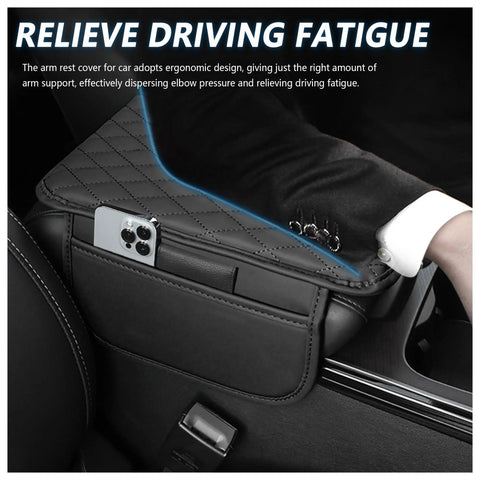 Must Have Upgraded Car Center Console Cover With Microfiber Leather Armrest Cushion And Dual Storage Pockets Universal Fit Car Armrest Storage Box For All Cars Black with ergonomic design in use in vehicle