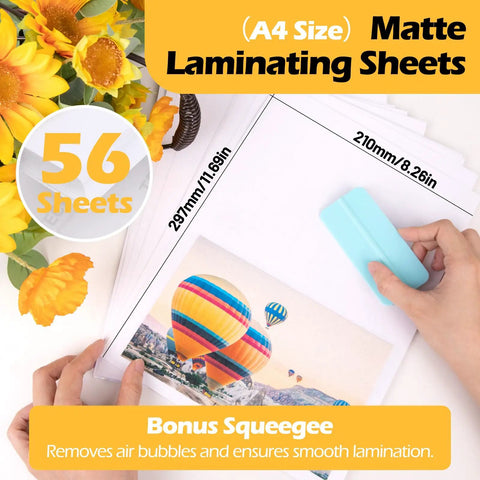 Matte Laminating Sheets For Inkjet Printable Vinyl Sticker Paper And Transfers Clear Contact Paper For Scrapbooking And Photo Projects 8.26 By 11.69 Inches A4 Pack Of 56 Sheets with bonus squeegee and flowers
