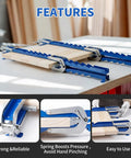 Four Way Glue Up Clamps Keep Boards Dead Flat, 40.5 Inch clamps showing strong metal handles and wood panel alignment.