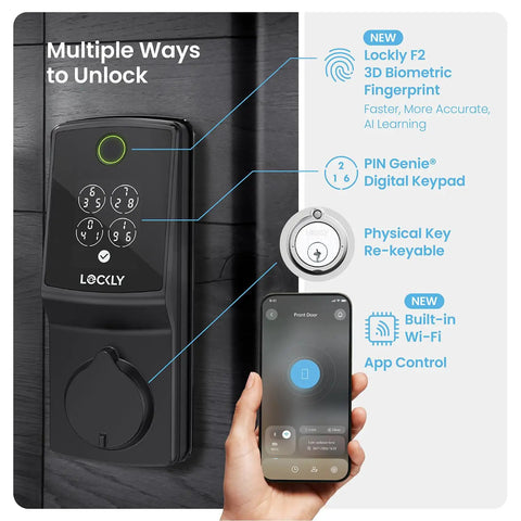 Secure Pro Wi-Fi Deadbolt Smart Lock Packs Hella Fast Ai Fingerprint Unlock In Just.2 Seconds with biometric keypad and phone app.
