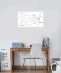 Laminated Blank United States Map Poster 18 By 29 Inches for Wet Erase Markers in a home office setup on wall above desk