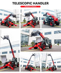 Heavy Duty Telescopic Forklift Handler With 7 To 18 Meter Intelligent Boom Extension And 4WD Mobile Telehandler in various angles.